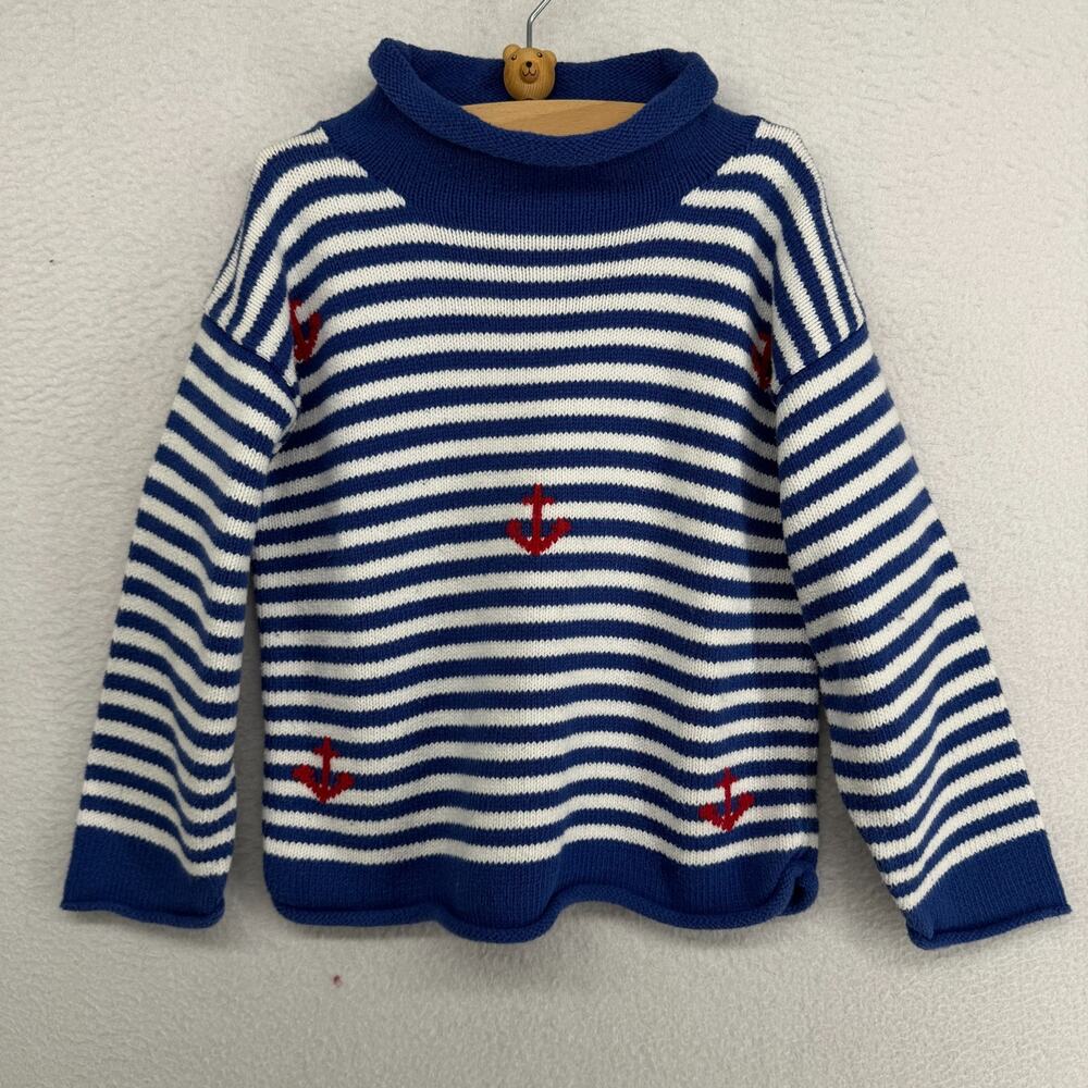 CLAVER Sweater Youth 5 Anchor Sailor Striped Rolled Cotton Jumper Blue
